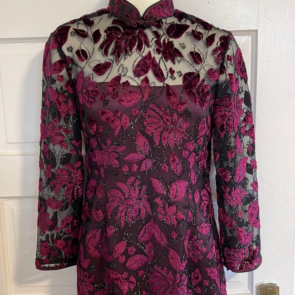 Gorgeous Magenta Chinese Burnout Velvet & Satin Gown